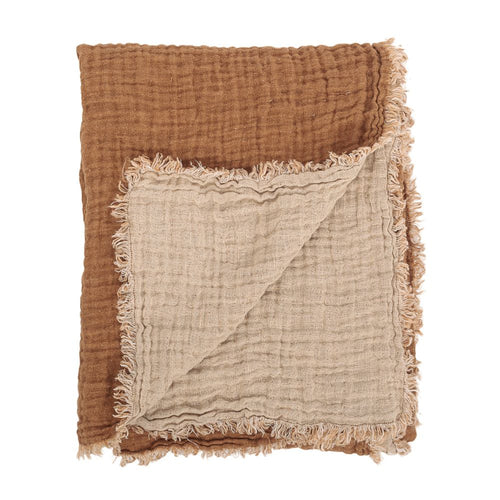 Waffled linen throw in Leather 