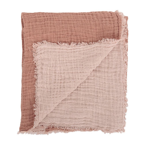 Waffled linen throw in Nude