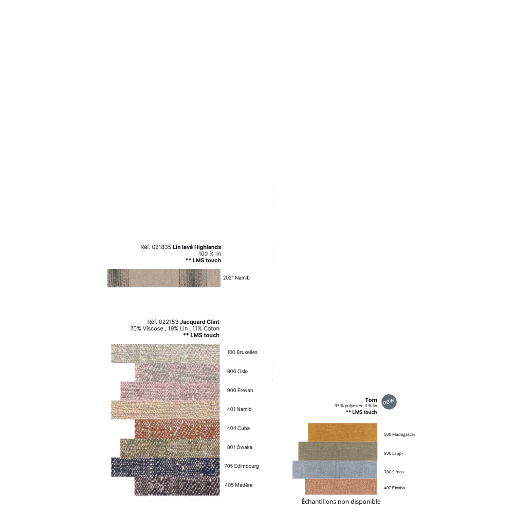 Échantillons de tissus pour canapé sur mesure