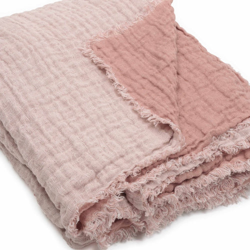 Waffled linen throw in Nude