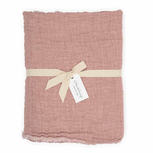 Waffled linen throw in Nude